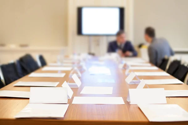Mesa Conferência Preparada Para Reunião Negócios — Fotografia de Stock