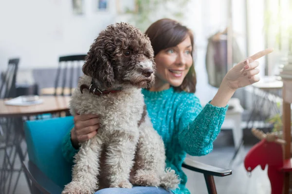 Beautiful Woman Holding Her Dog — Stock Photo, Image