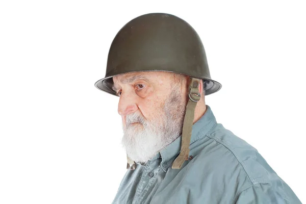 Profilo Anziano Soldato Veterano Isolato Sfondo Bianco — Foto Stock
