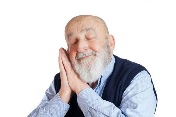 Old Man Enjoying Good Night Sleep Isolated White — Stock Photo, Image