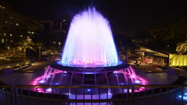 Los Angeles City Hall och fontän natten — Stockvideo