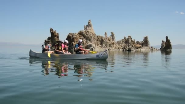 Каноэ-вид на калифорнийское озеро Моно — стоковое видео