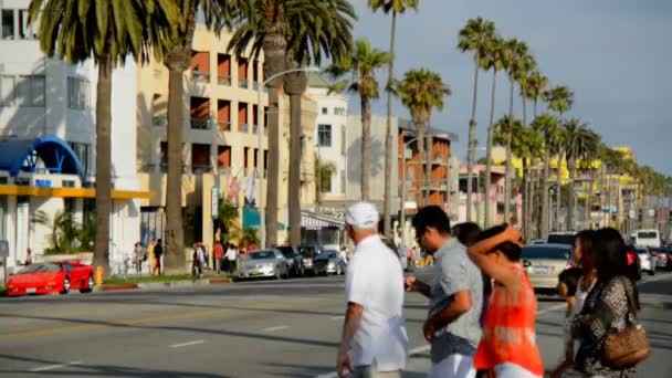 サンタモニカー、カリフォルニア州のオーシャン アベニューを忙しい — ストック動画