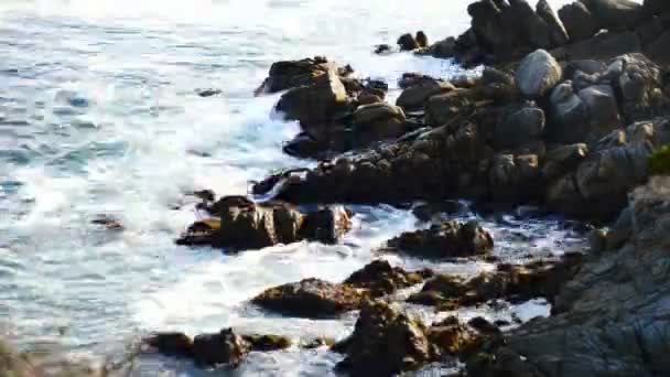 Ondas oceânicas batendo em rochas — Vídeo de Stock