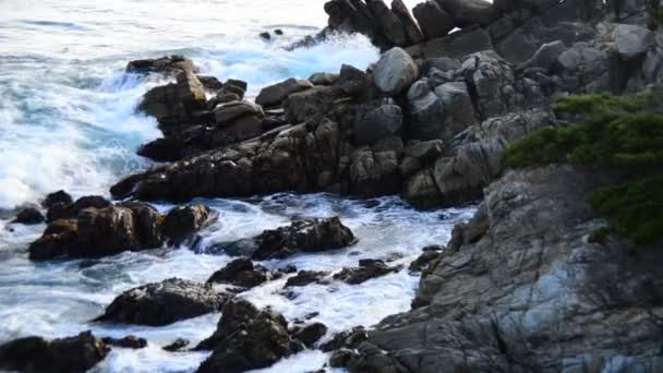 Océano Pacífico olas estrellándose sobre rocas — Vídeos de Stock