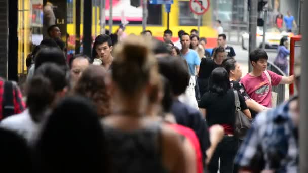 People Walking Down Busy Downtown — Stock Video