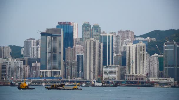 Victoria-Hafen und Hongkong-Skyline — Stockvideo