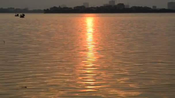 Goldener Sonnenuntergang Spiegelungen eines Sees lizenzfreies Stockvideo