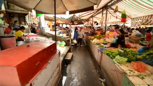 Paseo por el mercado de la calle ocupada — Vídeo de stock