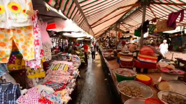 Paseo por el mercado de la calle ocupada — Vídeo de stock