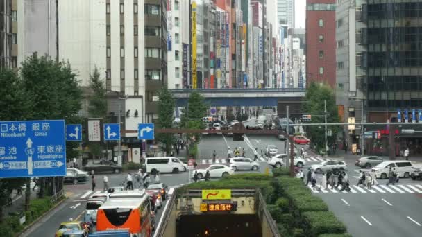 Verkeer in de drukke Ginza Shopping District — Stockvideo
