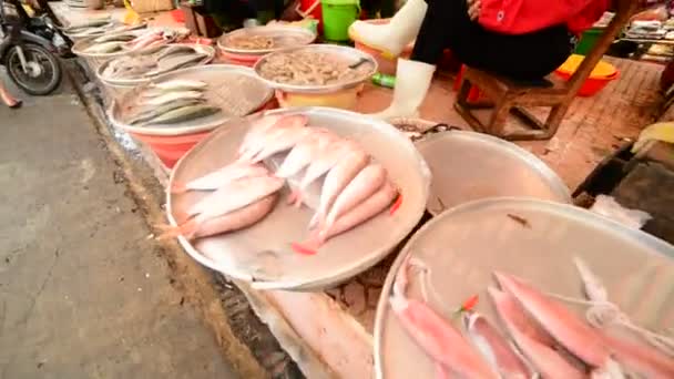 Caminhada através do mercado de rua ocupado — Vídeo de Stock