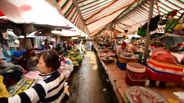 Meşgul sokak pazarının yürümek-den geçerek — Stok video