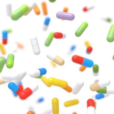 Düşen renkli vitaminleri - 3d çizim