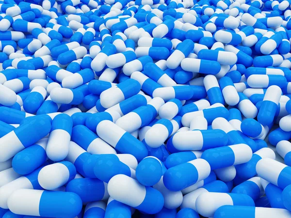 Comprimidos azuis fundo ilustração 3D — Fotografia de Stock