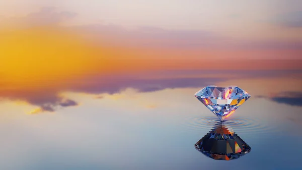 Luxury Shinning Diamond Balanced on Rippled Water Surface with Reflected Sky Background, Diamond Wallpaper, — Φωτογραφία Αρχείου