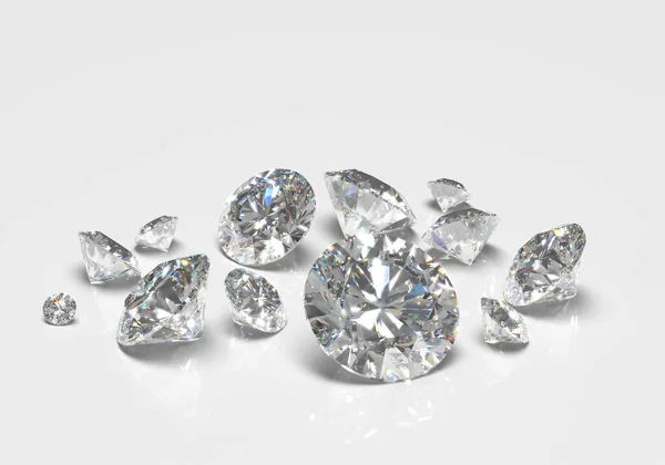 Prachtige 3D Rendered Shiny Diamond in briljant geslepen op witte achtergrond, kristal achtergrond — Stockfoto