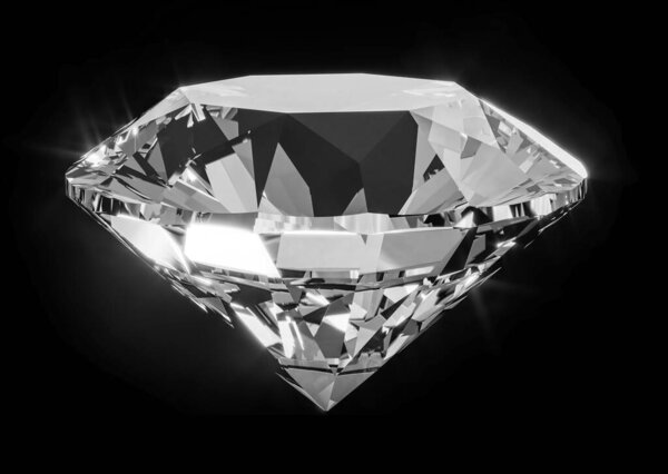 Beautiful 3D Rendered Shiny Diamond in Brilliant Cut on Black Background , Diamond Background