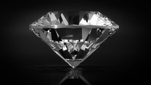 Beautiful 3D Rendered Shiny Diamond in Brilliant Cut on Black Background , Diamond Background