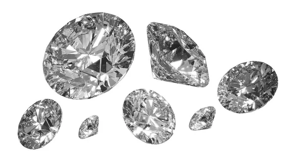 Prachtige 3D Rendered Shiny Diamond in briljant geslepen op witte achtergrond, Diamant achtergrond — Stockfoto