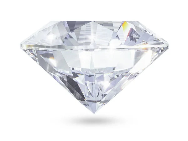 Beau diamant brillant rendu 3D en coupe brillante sur fond blanc, fond cristal — Photo