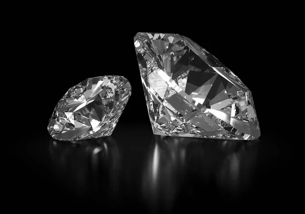 Schöner 3D gerenderter glänzender Diamant im Brillantschliff auf schwarzem Hintergrund, Kristallhintergrund — Stockfoto