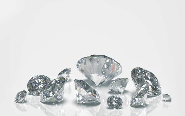Hermoso 3D renderizado brillante diamante en brillante corte sobre fondo negro, fondo de cristal — Foto de Stock