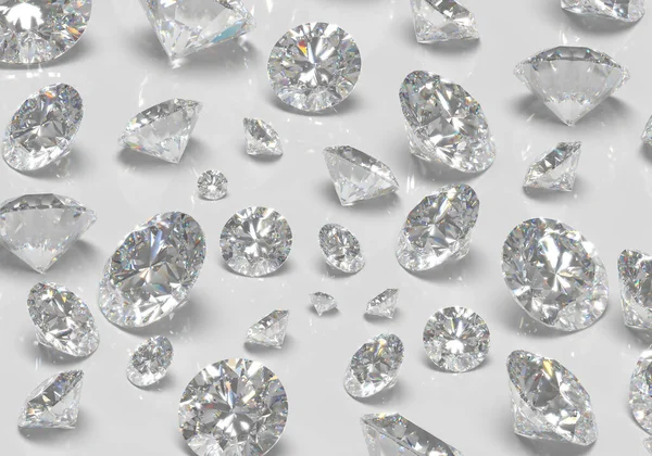 Schöner 3D gerenderter glänzender Diamant im Brillantschliff auf weißem Hintergrund, Kristallhintergrund — Stockfoto