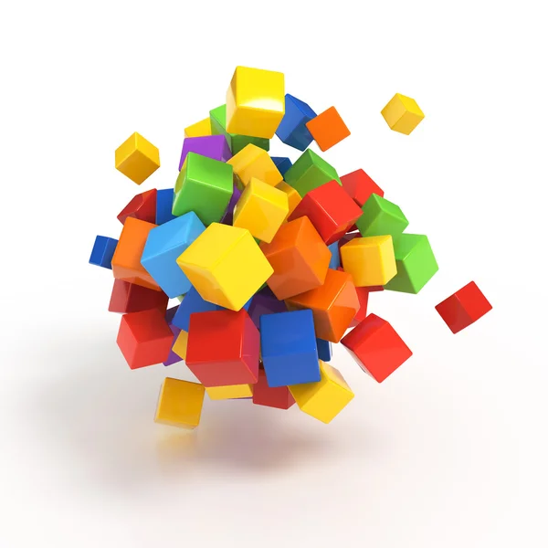 Återge 3D block kaos kuber på vit — Stockfoto