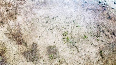 Kurumuş gölden beyaz ve bej renkli çatlak desenler fışkırıyor. Beyaz renk baskın. Fotoğraf Bafa Gölü 'nden çekildi..