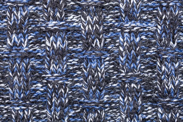 Azul branco preto malha melange tecido pano padrão — Fotografia de Stock