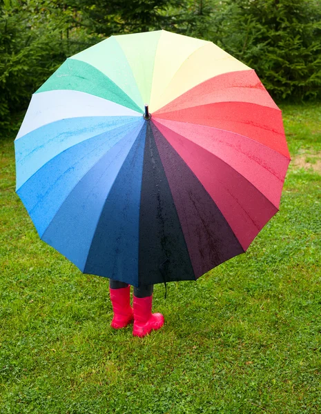 Child with umbrella outdoors — Stock Photo, Image