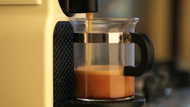 Kahve makinesi Espresso kahve ve adam bira kap alır — Stok video