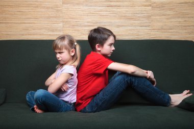 Siblings sulking after fight clipart