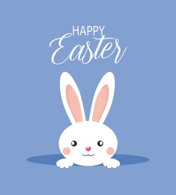 Paskalya kartı ve şirin bir tavşan. Vektör çizgi film illüstrasyonu