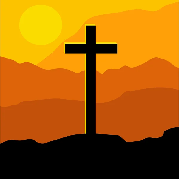 Cross on Sunset — Stock Vector