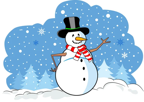 Ευτυχισμένος χιονάνθρωπος στο χιόνι — Διανυσματικό Αρχείο