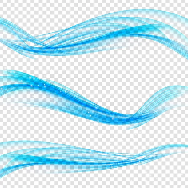Conjunto de ondas azuis abstratas em fundo transparente. Ilustração vetorial —  Vetores de Stock
