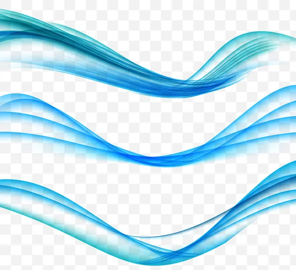 Set de ondas azules abstractas sobre fondo transparente. Vector Illust — Vector de stock