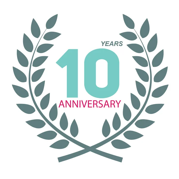 Logotipo do modelo 10 Aniversário em Laurel Wreath Vector Illustratio —  Vetores de Stock