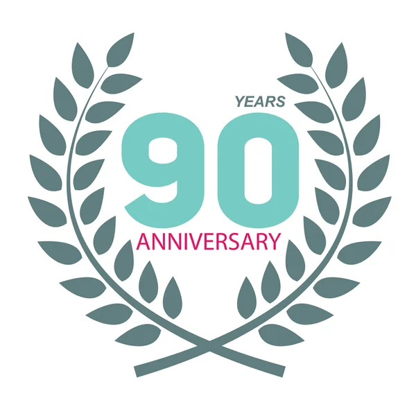 Logo de la plantilla 90 Aniversario en Laurel Corona Vector Illustratio — Archivo Imágenes Vectoriales