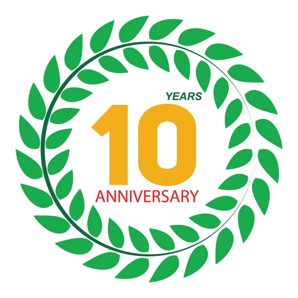 Logo de la plantilla 10 Aniversario en Laurel Corona Vector Illustratio — Vector de stock