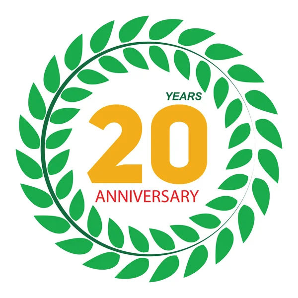 月桂冠ベクトル Illustratio テンプレート ロゴ 20 周年 — ストックベクタ