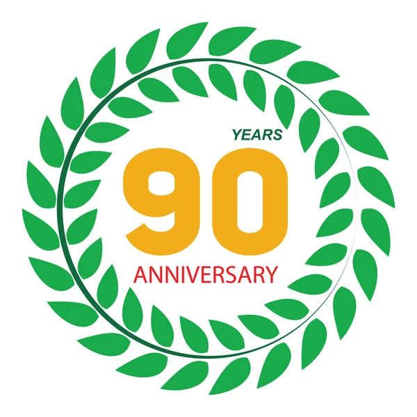 Logo de la plantilla 90 Aniversario en Laurel Corona Vector Illustratio — Vector de stock