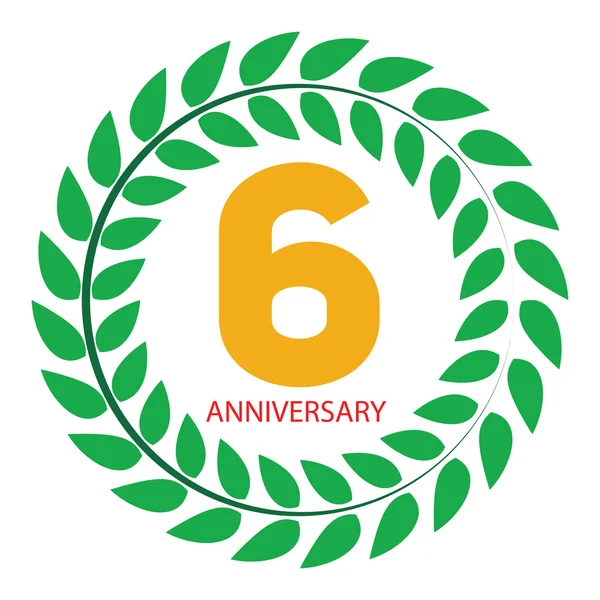 Logotipo do modelo 6 Aniversário na ilustração do vetor da grinalda de Laurel —  Vetores de Stock