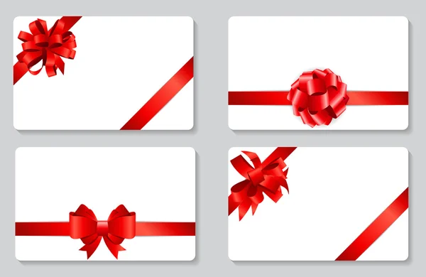 Gift Card met rode Bow en lint instellen vectorillustratie — Stockvector