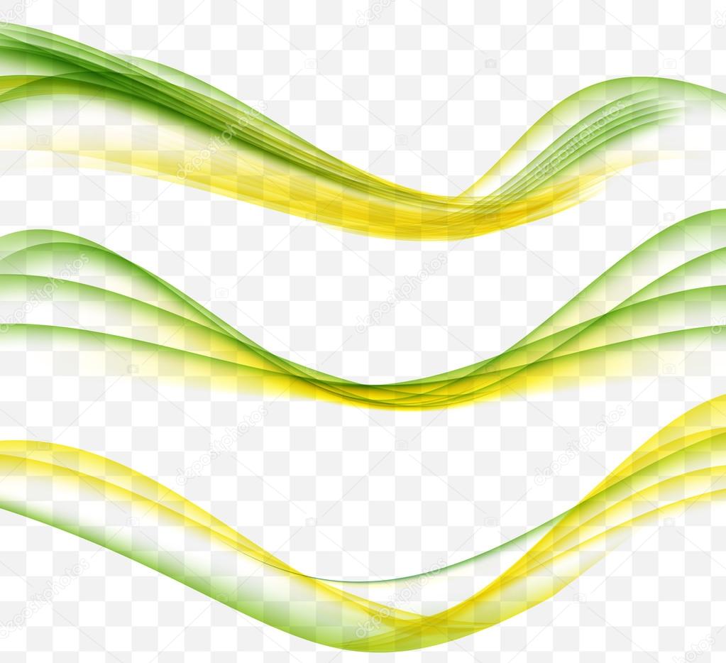 Abstract Yellow and Green Wave Set on Transparent  Background. V