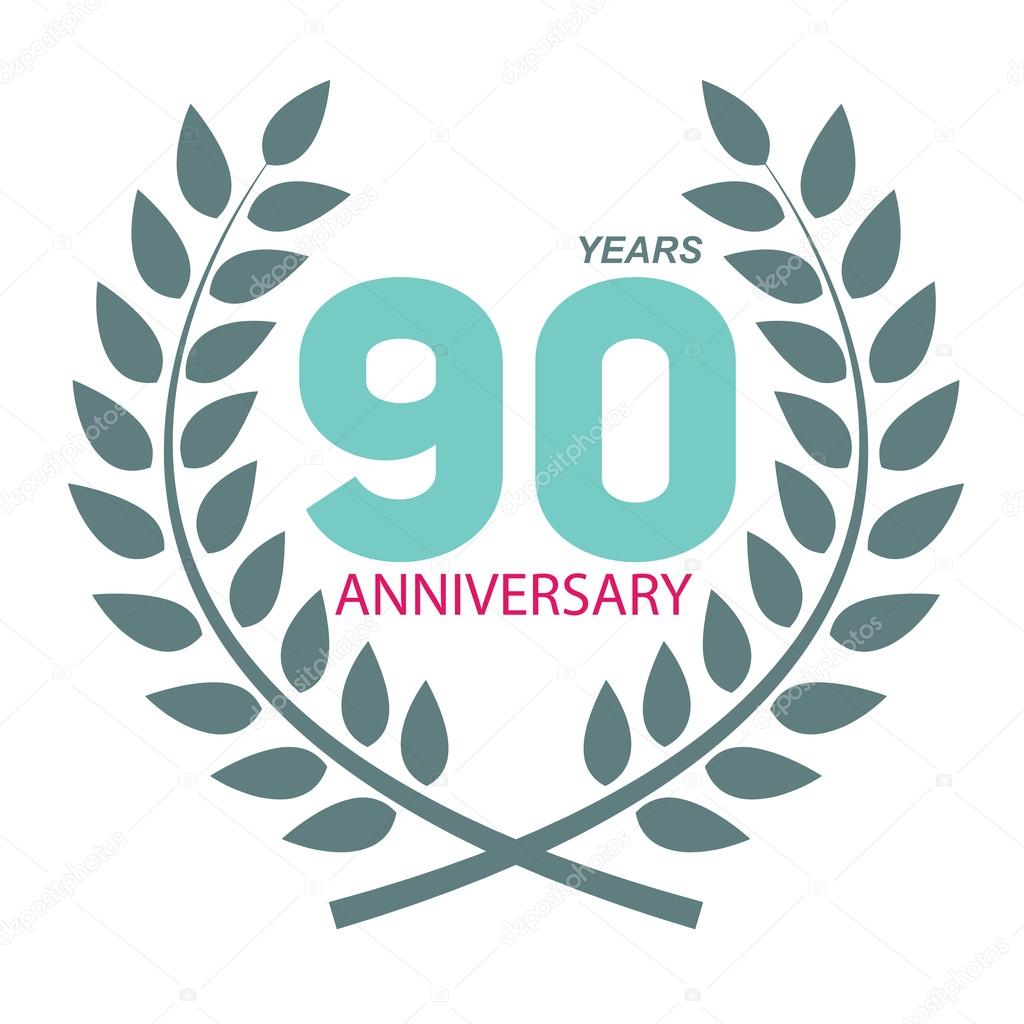 Template Logo 90 Anniversary in Laurel Wreath Vector Illustratio