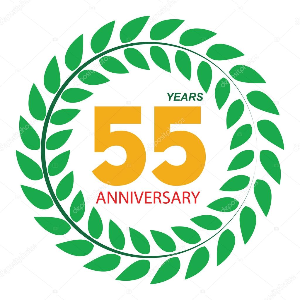 Template Logo 55 Anniversary in Laurel Wreath Vector Illustratio