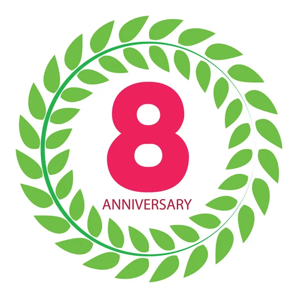 Logotipo do modelo 8 Aniversário na ilustração do vetor da grinalda de Laurel —  Vetores de Stock